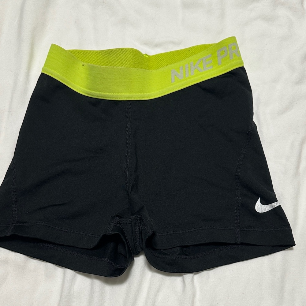 Nike Pro Black Spandex with Neon Yellow Waistband